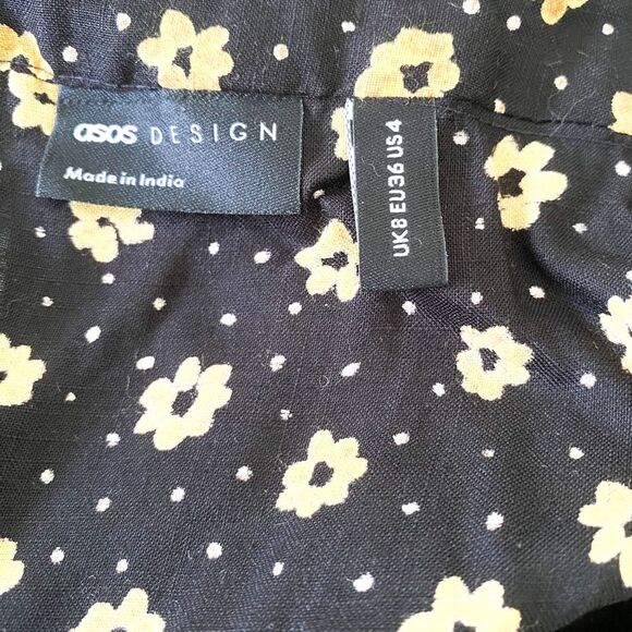 Asos Design Black Yellow Floral Sleeveless Playsuit Pocket Jumpsuit Size 4 - Picture 5 of 8